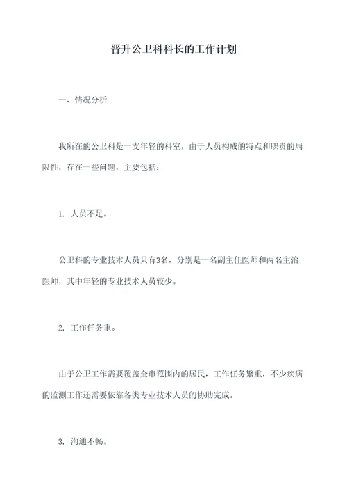 晋升公卫科科长的工作计划