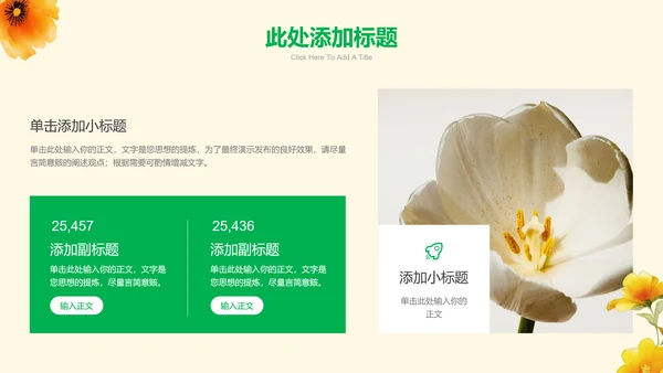 绿色清新风格黄花通用PPT演示模板