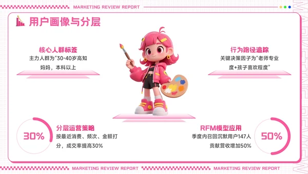 粉色创意潮流风营销复盘报告PPT模板