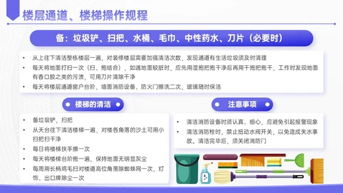 蓝紫色简约插画保洁实操培训PPT模板