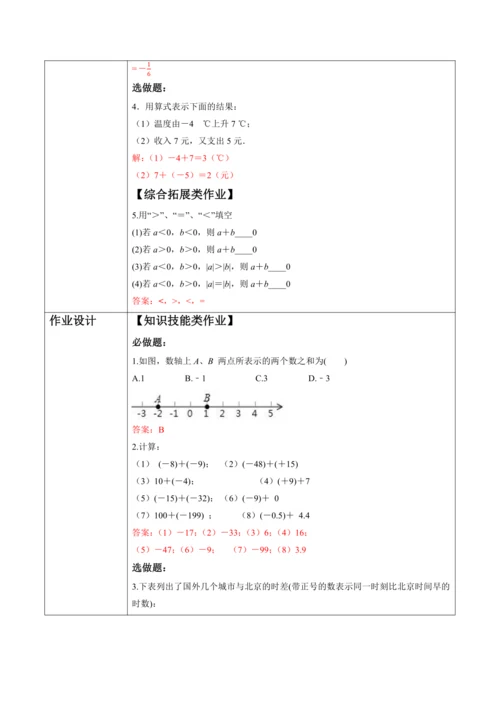 2.1.1 有理数的加法（第一课时）-教案