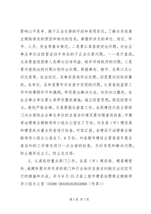 全市建设系统治理商业贿赂自查自纠实施意见.docx