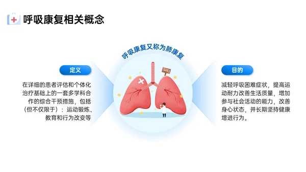 蓝色简约扁平风插画呼吸康复训练内容型培训ppt课件模板护理