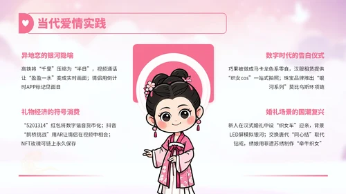 粉红色卡通风七夕节文化故事宣传讲解PPT