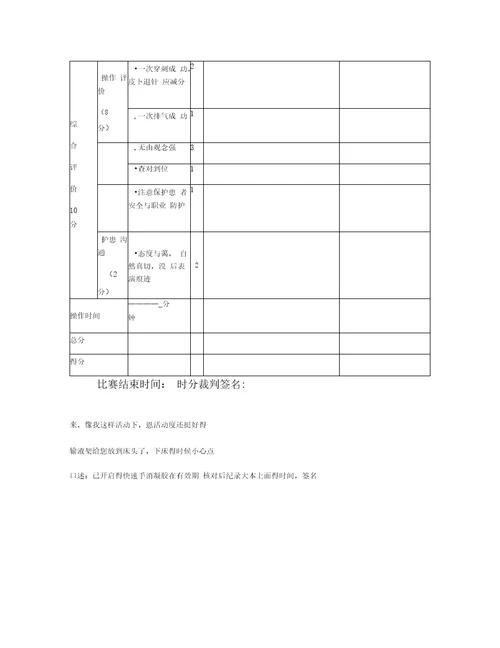 静脉输液评分标准