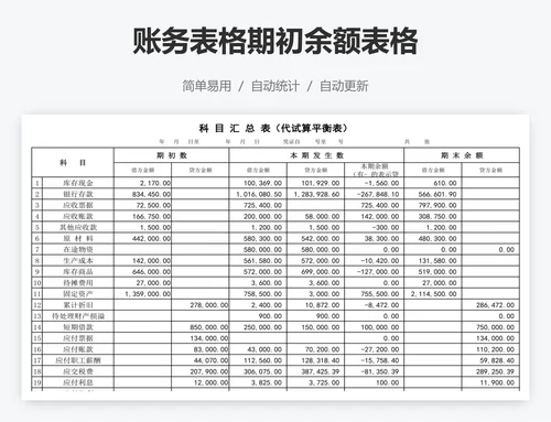 账务表格期初余额表格