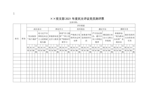 【组织生活会】党支部2021年度组织生活会主持词、议程单、民主评议党员测评票表.docx