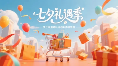 橙黄色3D关于浪漫赠礼活动新体验PPT模板