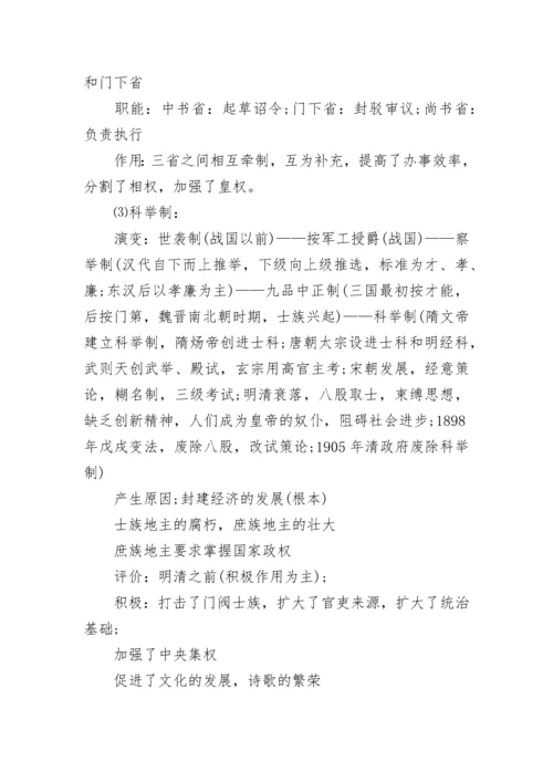 高二历史必修一知识点总结归纳.docx