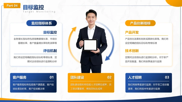 蓝色商务风工作计划季度目标拆解汇报PPT模板