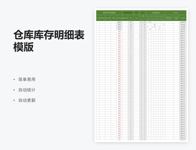 仓库库存明细表模版
