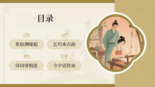 棕色中国风七夕文化情之所至，文化之源七夕文化讲座PPT模板