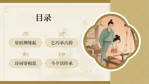 棕色中国风七夕文化情之所至，文化之源七夕文化讲座PPT模板
