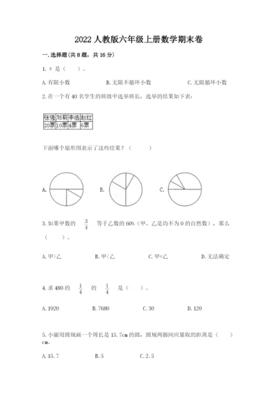 2022人教版六年级上册数学期末卷带答案（模拟题）.docx