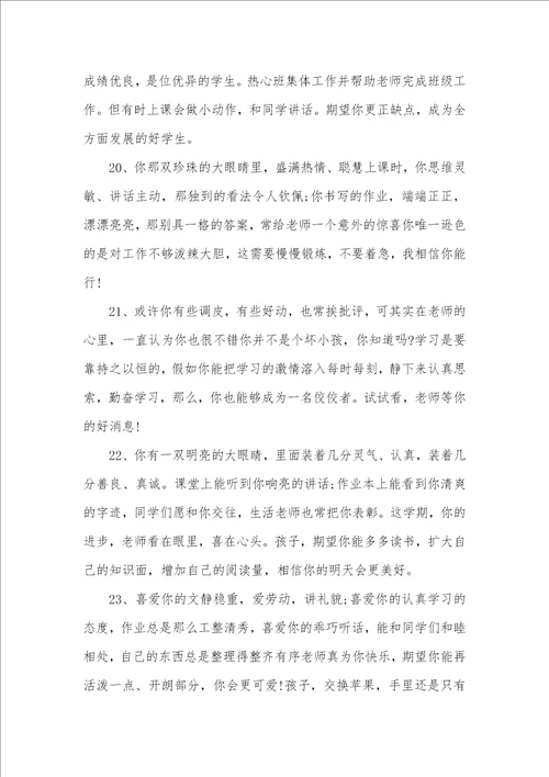 2021年班主任评语中专