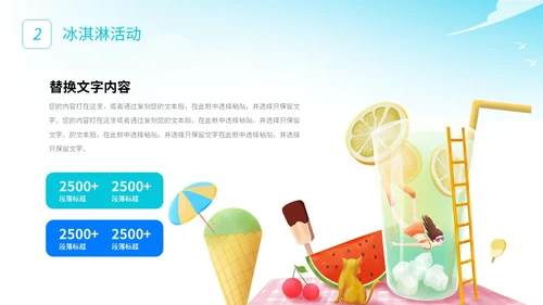 展板风夏季清凉活动策划冰淇淋甜筒冷饮宣传PPT