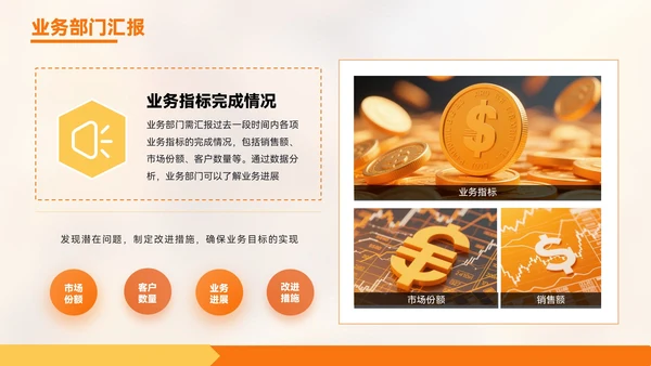 橙色质感风金融企业部门汇报会议PPT模板