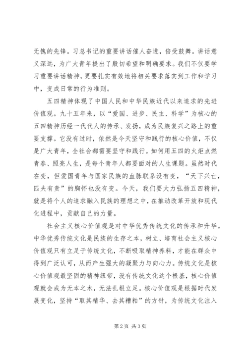 学习五四讲话精神思想汇报 (3).docx