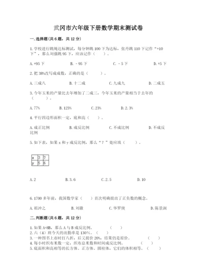 武冈市六年级下册数学期末测试卷及一套完整答案.docx