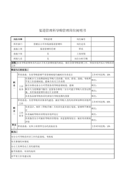 奥康集团渠道管理科导购管理岗位专项说明书