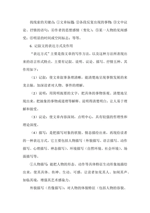 现代文阅读基础知识、常考题型、答题技巧大全.docx