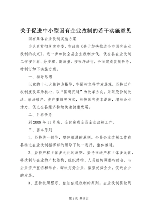 关于促进中小型国有企业改制的若干实施意见.docx