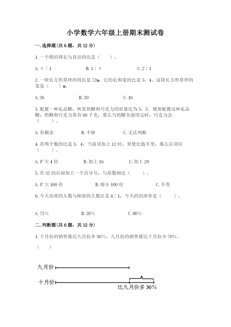 小学数学六年级上册期末测试卷带答案（a卷）.docx