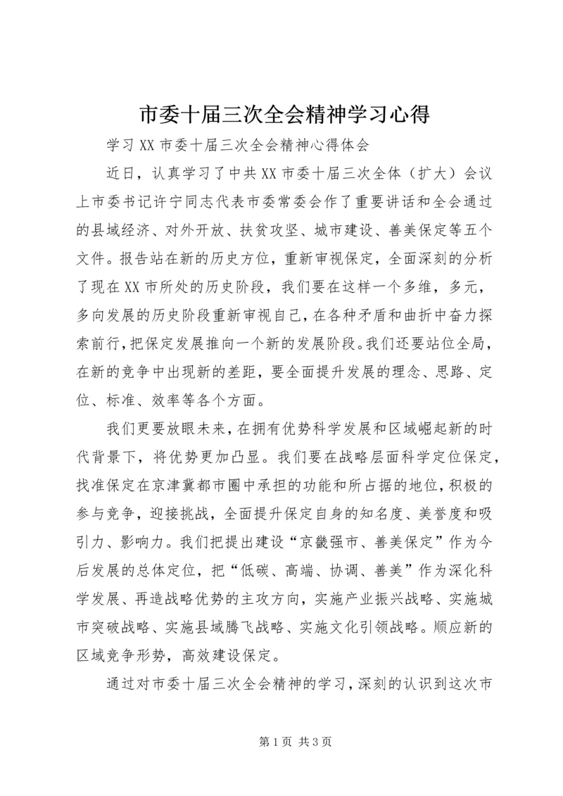 市委十届三次全会精神学习心得.docx