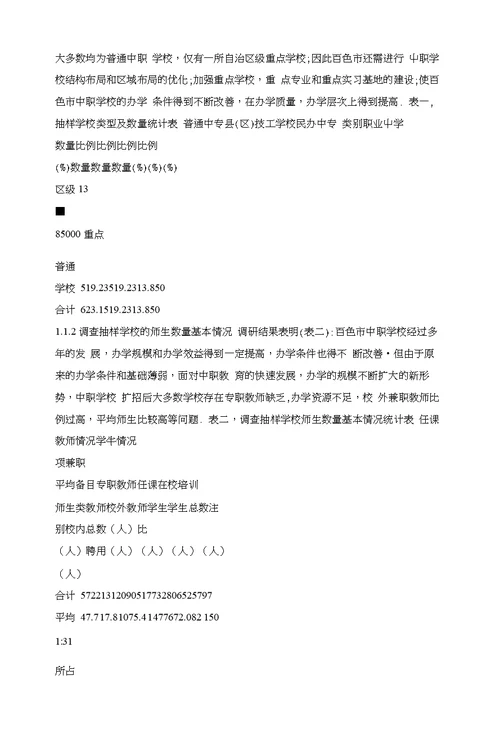 百色市中职学校师资队伍现状、存在问题及建议对策