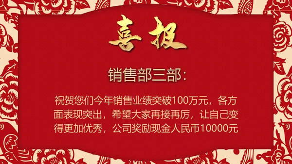 喜庆中国红公司企业喜报通用PPT模版