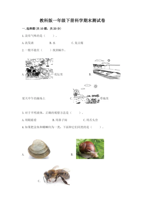 教科版一年级下册科学期末测试卷【全国通用】.docx