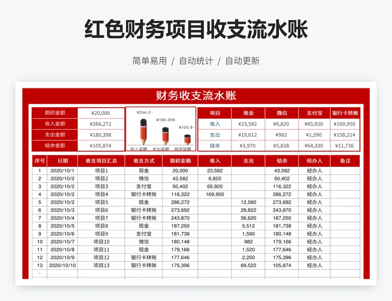 红色财务项目收支流水账