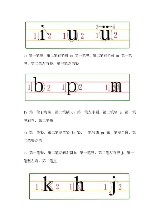 四线三格26个拼音字母表