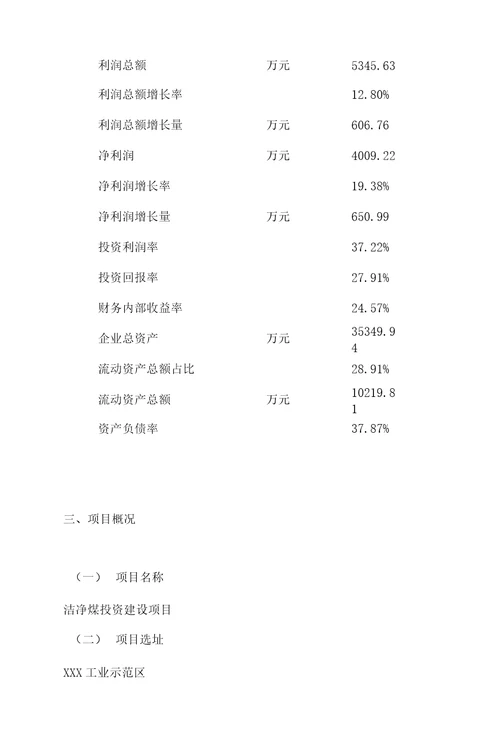 洁净煤项目可行性分析报告