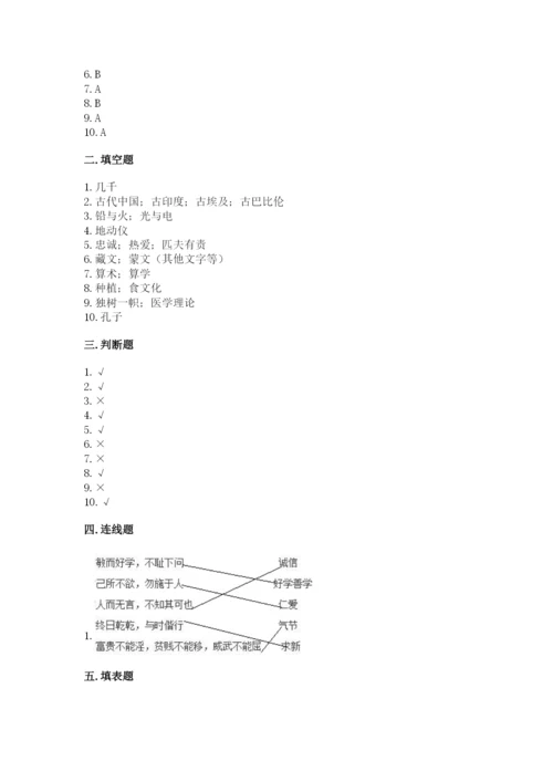 五年级上册道德与法治第四单元骄人祖先 灿烂文化测试卷及参考答案【夺分金卷】.docx