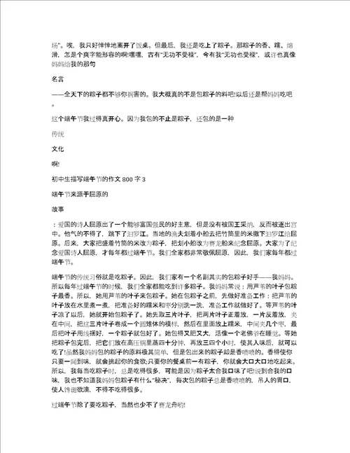 初中生描写端午节的作文800字
