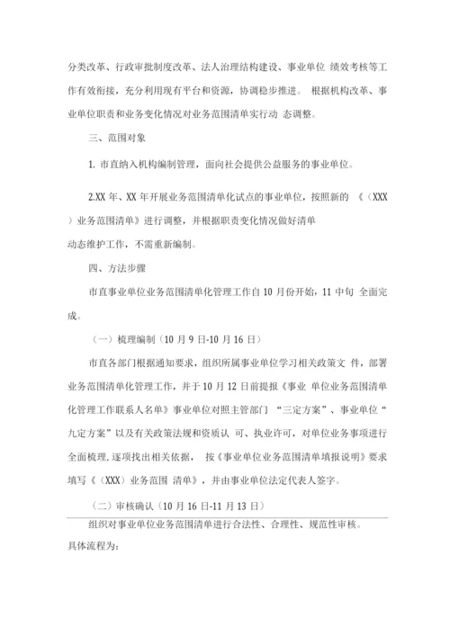 关于在市直事业单位实施业务范围清单化管理工作的方案.docx