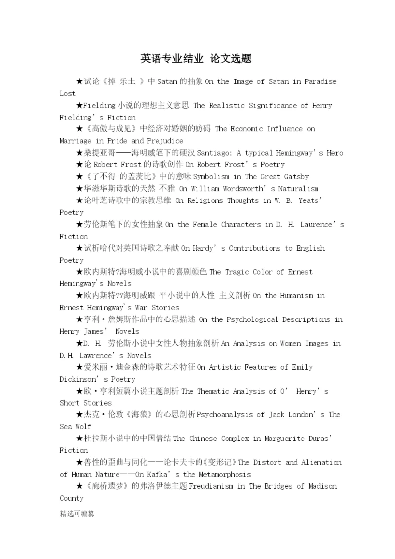 毕业论文选题-英语.docx