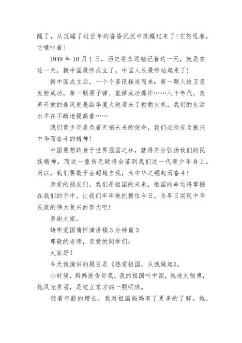 铸牢爱国情怀演讲稿3分钟七篇.docx