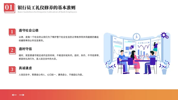 橙黄色商务礼仪插画风格银行窗口服务礼仪商务礼仪PPT窗口服务礼仪培训