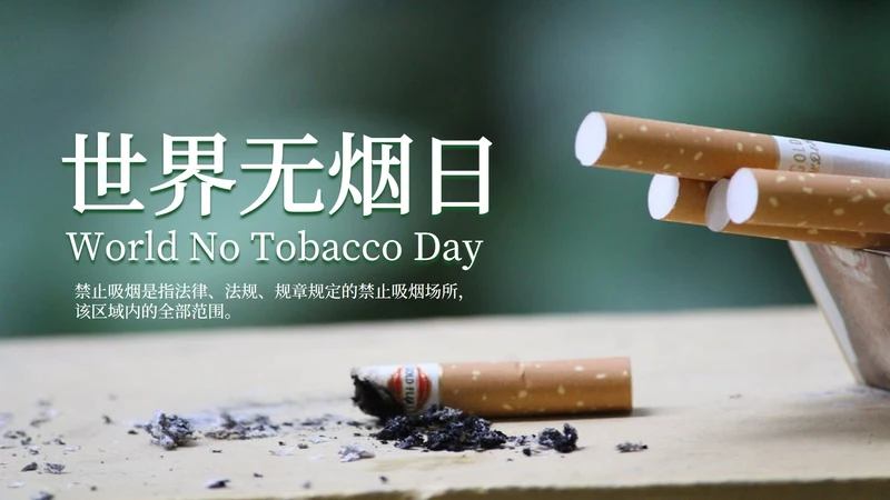 绿色简约杂志风世界无烟日PPT模板
