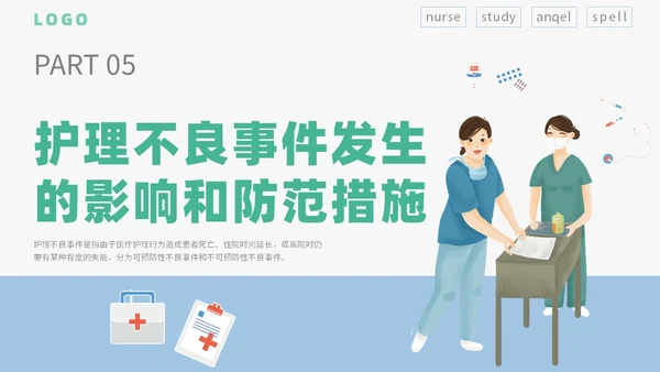 简约插画卡通医疗医院医生护士护理不良事件课件教学模板护理培训