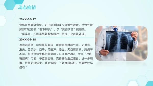 蓝色六边形简约商务肺部感染护理查房PPT医学PPT模板