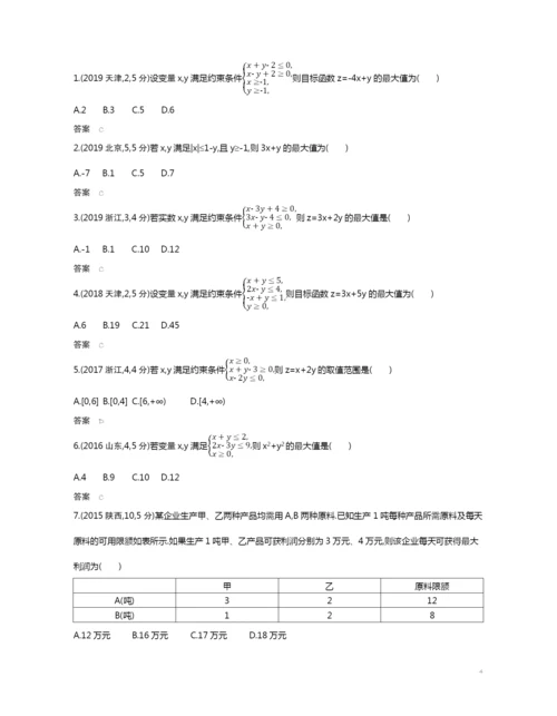 7.2-二元一次不等式(组)与简单的线性规划(试题部分).docx