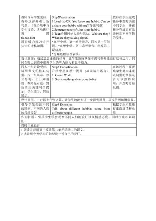 Module 3 Unit 2 What’s your hobby? 教案