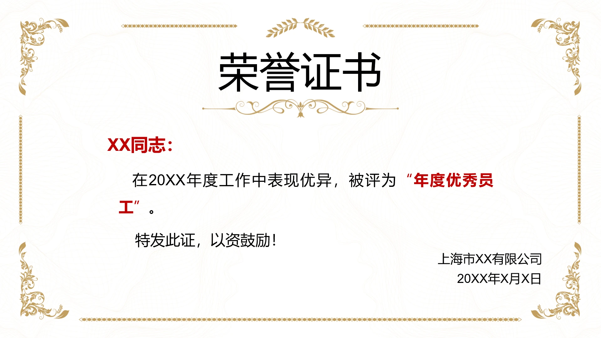 公司员工荣誉证书学生奖状设计PPT模版【可编辑打印】