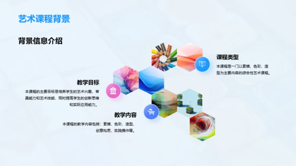 蓝粉色简约扁平艺术课程展示相册PPT模板
