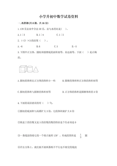 小学升初中数学试卷资料精华版