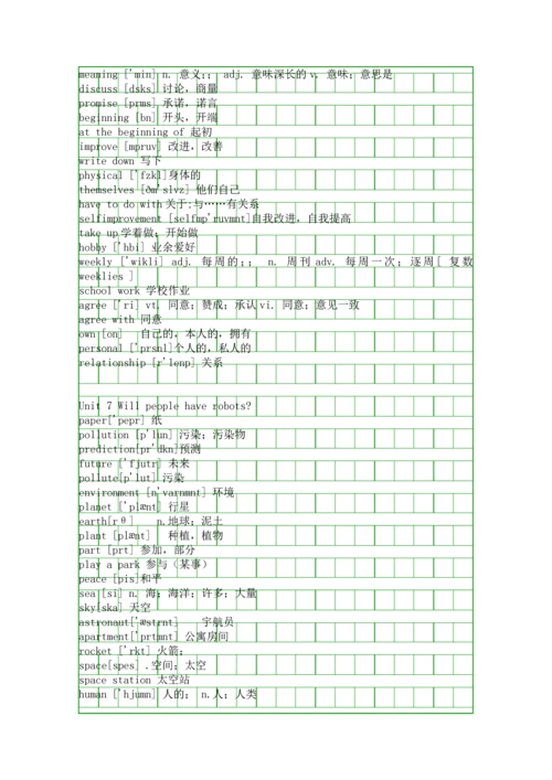 人教版新目标八年级英语上册全册词汇表整理.docx