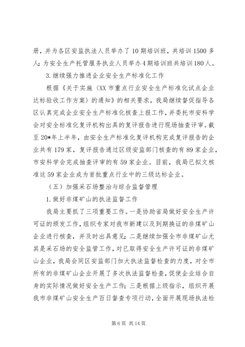 市安监局上半年工作总结和下半年计划.docx